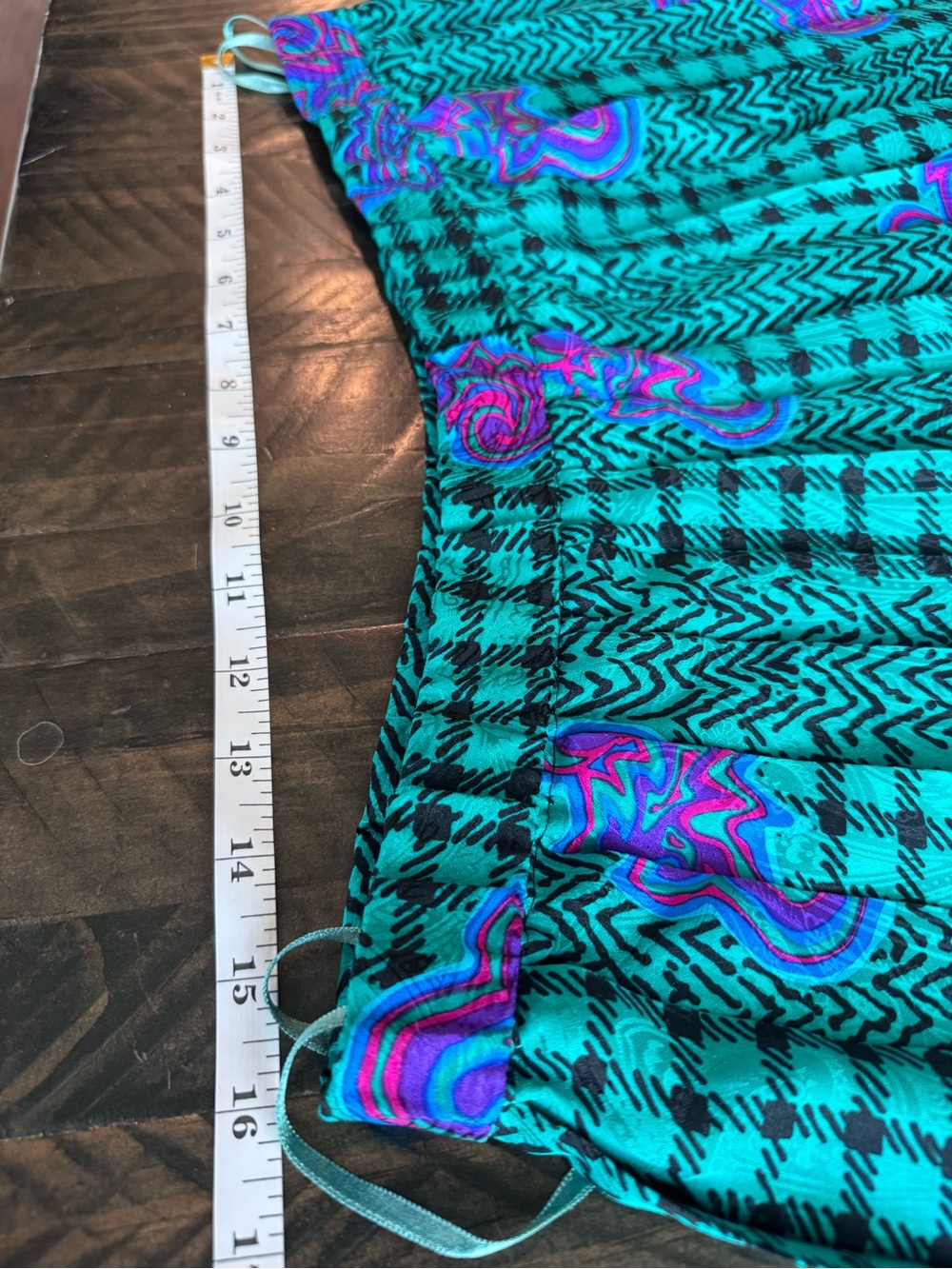 Vintage 100% Silk Midi Skirt Green Teal Paisley Geometric Abstract Print Size 10 - Picture 11 of 11